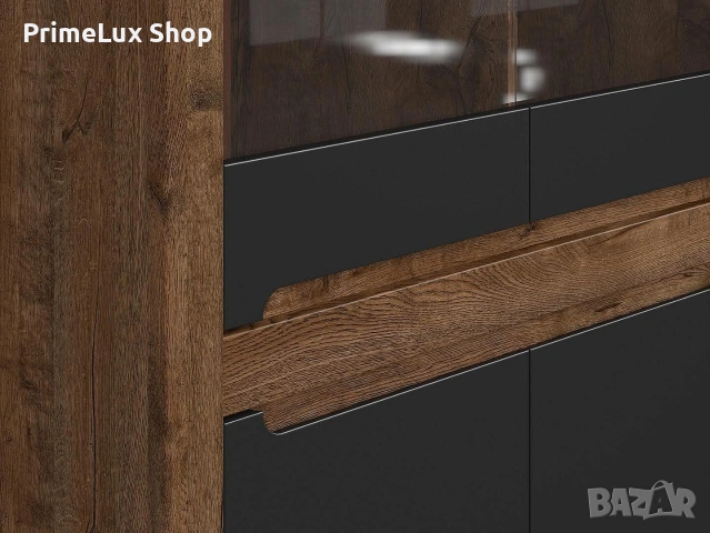 Витрина RUSO REG2W2D корпус дъб април/фронт черно мат , снимка 5 - Секции и витрини - 53091872