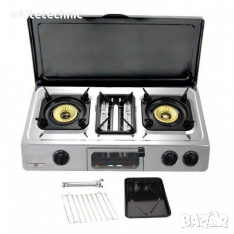 ••НОВО•• Двоен газов котлон с фурна / грил NJ - G88C 68см с капак 36м. гаранция