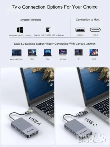 Докинг станция 11 в 1, USB 3.0, HDMI, Сив, снимка 6 - Лаптоп аксесоари - 47454079