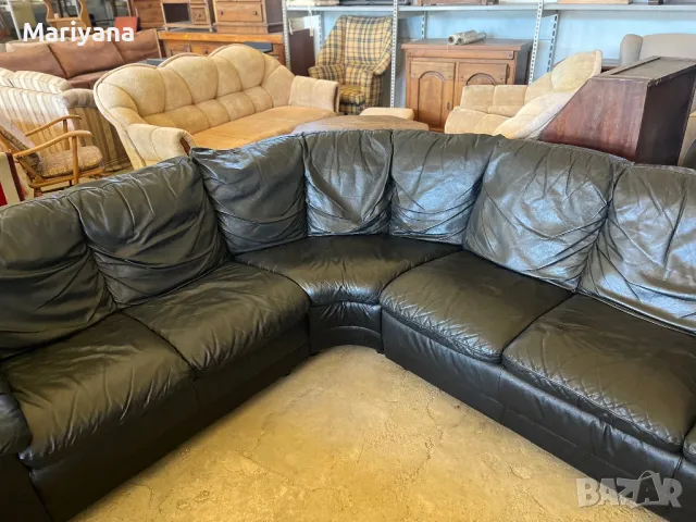 Ъглов / Прав диван - Естествена кожа , снимка 3 - Дивани и мека мебел - 50065311