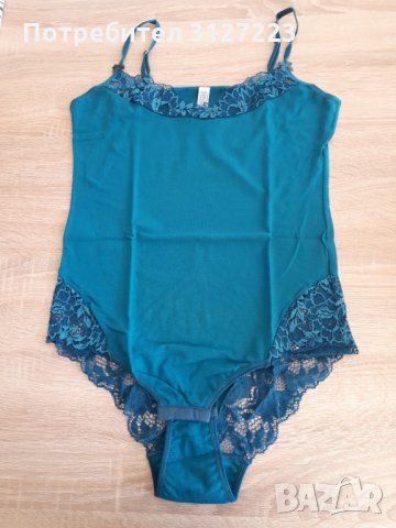 Боди памучно с дантела - петрол и черно, снимка 3 - Бельо - 34650365