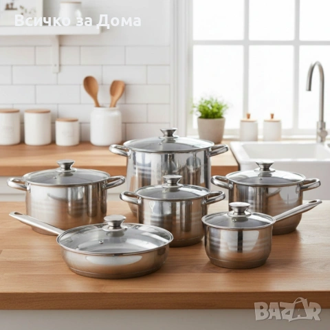 Комплект тенджери от неръждаема стомана ADM – 12 части с капаци 