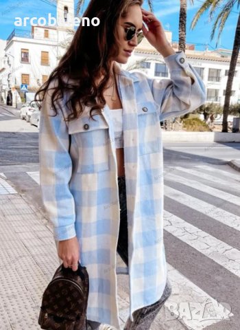 Дамско дълго карирано яке (риза), 4цвята, снимка 12 - Якета - 41809936