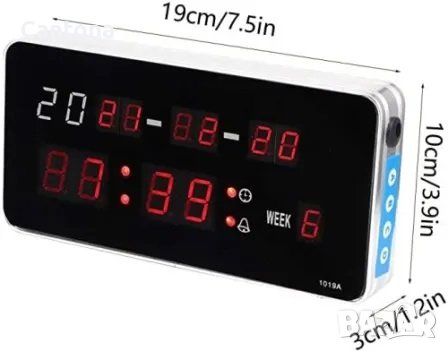 Дигитален LED часовник с аларма, календар, настолен и за стена, 1019А, снимка 2 - Други стоки за дома - 41191099