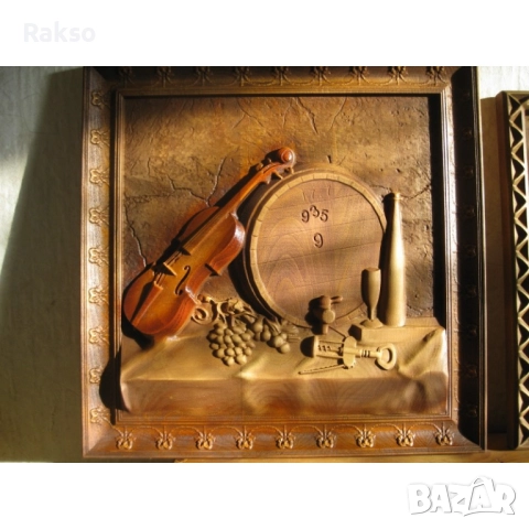 Дърворезба "Цигулка, грозде, бъчва ... ", снимка 7 - Пана - 52534007