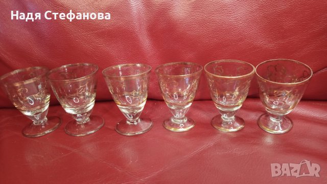 Ретро ракиени чашки, столче, златни кантове, златни шарки – 6 бр, снимка 1