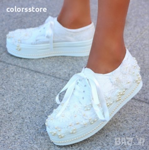 Обувки на платформа - бели - 312-12, снимка 2 - Дамски ежедневни обувки - 40981960