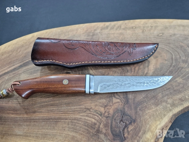 Ловен нож дамаска стомана с кожена кания ,LN435, снимка 3 - Ножове - 52950033