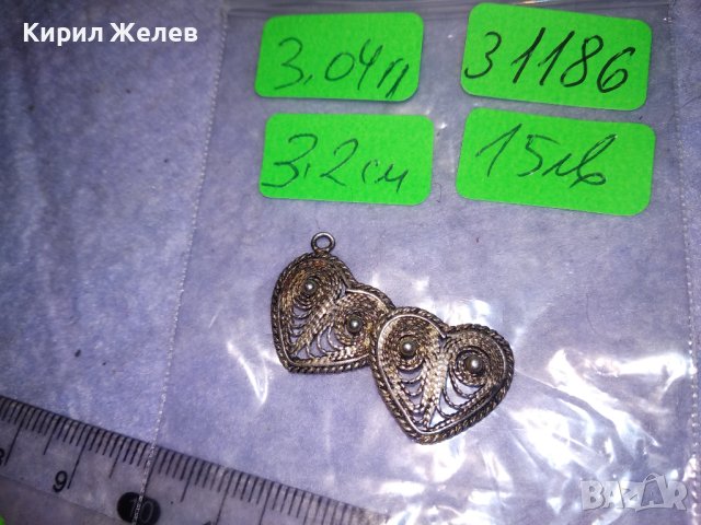 СТАРИННА СРЕБЪРНА ФИЛИГРАННА ВИСУЛКА ДВЕ СЪРЧИЦА РЪЧНА МАЙСТОРСКА РЯДКА ИЗРАБОТКА 31186, снимка 4 - Антикварни и старинни предмети - 41337167