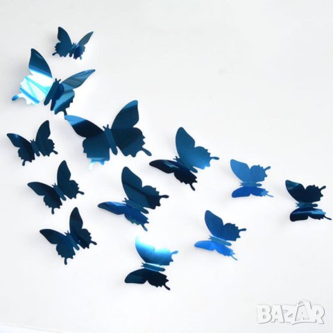 12 бр./компл. Стикер за стената    PVC огледало 3D декорация на пеперуда, снимка 4 - Други - 41700766