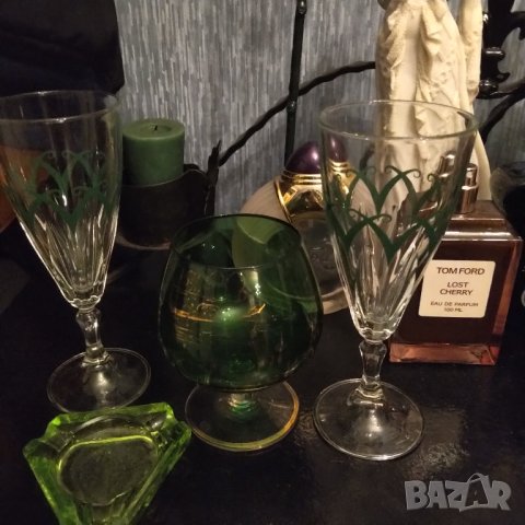 Лот кристал в зелено , снимка 2 - Чаши - 42114734