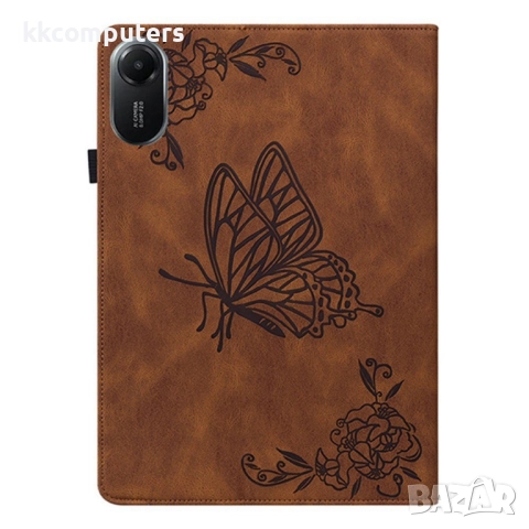 Xiaomi Redmi Pad 2 -Кожен калъф с Протектор, Дизайн Пеперуда/ Цвете, Стойка и Държач за писалка (Зел, снимка 11 - Калъфи, кейсове - 52116974