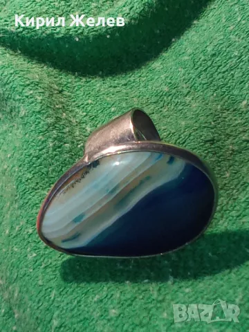 ШАРМАНТЕН РЕГУЛИРУЕМ ПОСРЕБРЕН МЕДЕН ПРЪСТЕН с ОГРОМЕН ШЛИФОВАН КРАСИВ АХАТ 44112, снимка 12 - Пръстени - 46505115