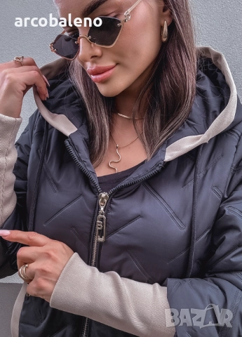 Ватирано дамско яке с качулка и декоративни ръкави, снимка 10 - Якета - 51781916