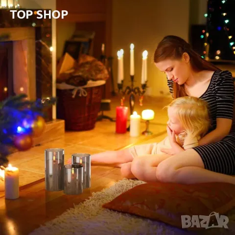 Evglim LED безпламъчни мигащи свещи, дистанционно, Комплект от 3 x H4''/5''/6'', снимка 3 - Декорация за дома - 49546319