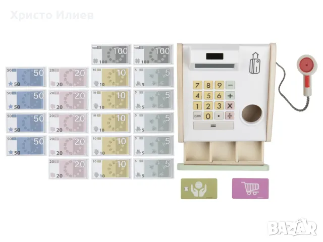 Детски дървен Касов Апарат със Скенер Функциониращ звук и светлина подходящ за дървен магазин, снимка 3 - Образователни игри - 48881042