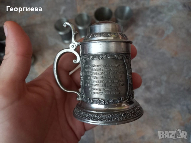 Оловно-цинкови немски чашки и малка халба, снимка 6 - Антикварни и старинни предмети - 51702934