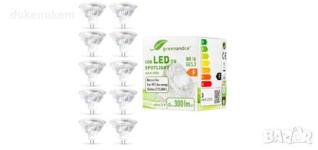 LED крушки GU5.3 3W, MR16, топлобяло, 38° 12V, 8 бр