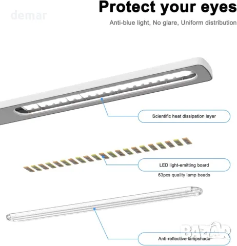 LONGTOO LED настолна лампа, димируема с 5 яркости и 5 цветови режима, 9 W, бяла, снимка 4 - Настолни лампи - 49243007