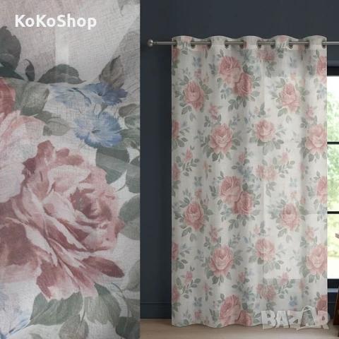 Бяло перде с халки-140х260 см. /перде с цветя/перде с флорални мотиви