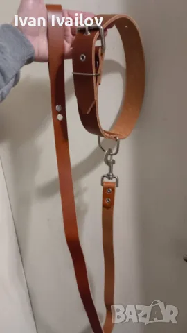 Комплект Ест. Кожа повод и каишка за голямо куче , снимка 2 - За кучета - 49204019
