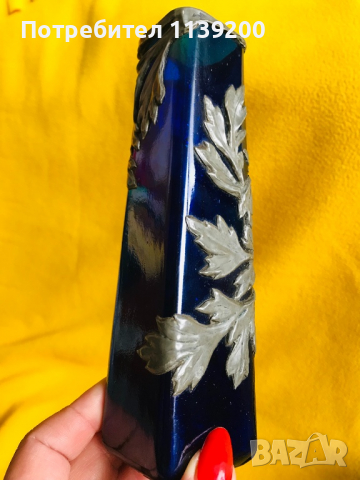 2 винтидж френски стъклени сини вази, снимка 3 - Вази - 36520724