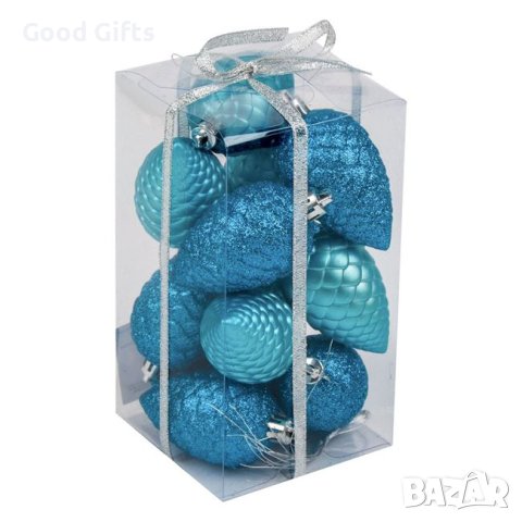 12 броя Комплект Тюркоазени коледни шишарки, Висулки за елха, 7см, снимка 2 - Други стоки за дома - 42686308