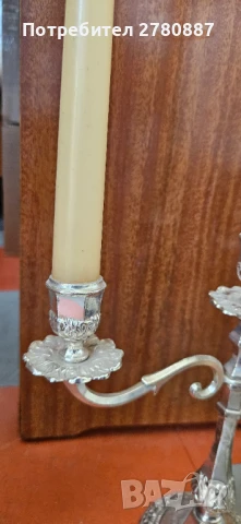 Ретро троен Сребрист метален свещник 27см, снимка 3 - Декорация за дома - 51115257
