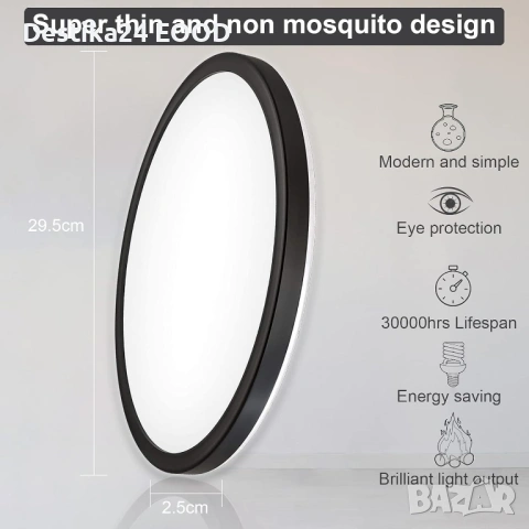 LED плафон за таван 18W Artbrite IP44 Ø29.5см, снимка 2 - Лед осветление - 53154095