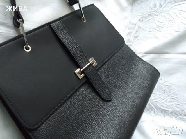 ЕСТЕСТВЕНА КОЖА /made in ITALY/ официална черна дамска чанта