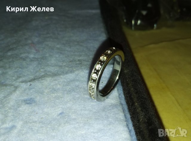 ФЕШЪН АРТ ПРЪСТЕН ХАЛКА БЛАГОРОДНА СТОМАНА с БЯЛА ПОЗЛАТА и ИСКРЯЩИ ФАСЕТИРАНИ ЦИРКОНИ 39257, снимка 4 - Пръстени - 42090155
