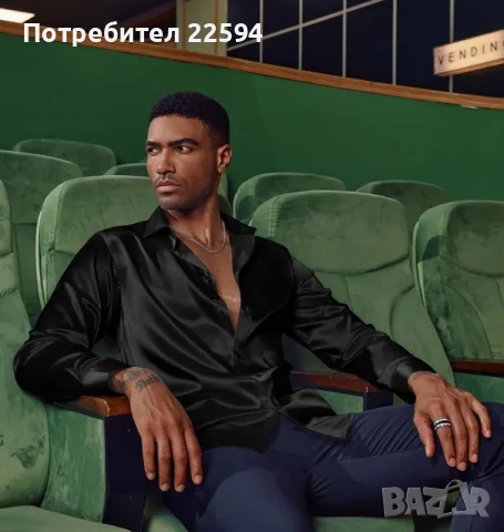Мъжка риза с дълъг ръкав , без гладене , сатененена , бизнес черна риза с бяла папионка – XL, снимка 4 - Ризи - 55853985