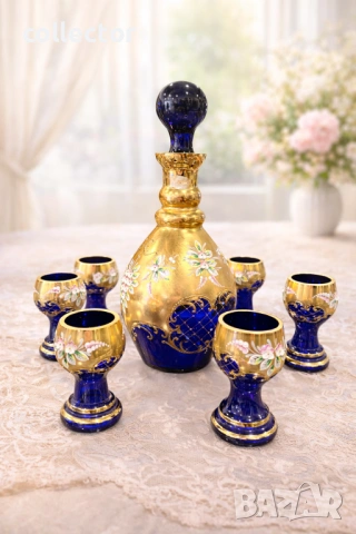 Луксозен Бохемски сервиз Чехословакия, 1960-70г. №7901, снимка 4 - Антикварни и старинни предмети - 53663488