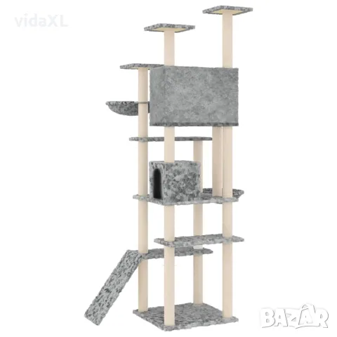 vidaXL Котешко дърво със сизалени стълбове, светлосиво, 191 см, снимка 5 - За котки - 56146321