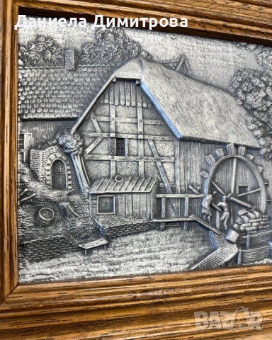 Релефна картина от калай в рамка от дърво масив, снимка 2 - Антикварни и старинни предмети - 53727005