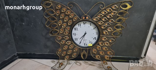 Стенен часовник "Пеперуда"-метал и камъни ,72/61см, снимка 3 - Стенни часовници - 39508234