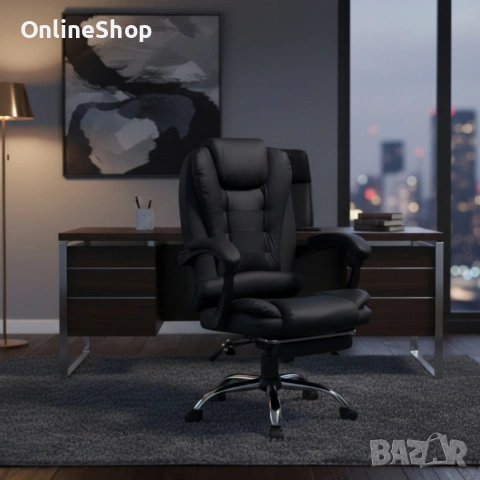 Ергономичен офис стол, функция люлка, поставка за крака, черен, снимка 17 - Други стоки за дома - 53157347