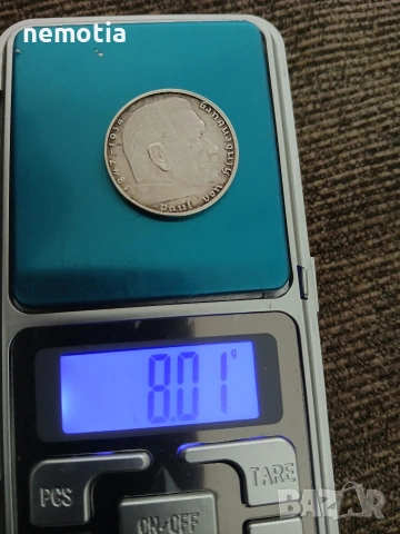 Рядка сребърна немска монета 1938г, снимка 2 - Нумизматика и бонистика - 53581906