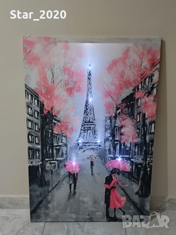 Светеща картина с Led осветление - Айфелова кула с двойки, снимка 2 - Картини - 35768554