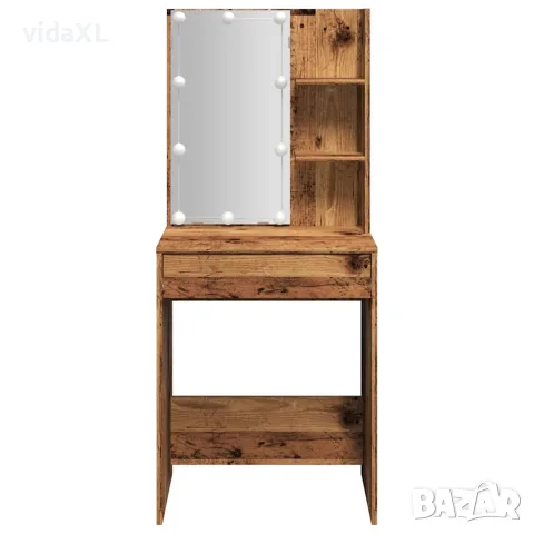 vidaXL Тоалетка с LED осветление, старо дърво, 60x40x140 см, снимка 6 - Тоалетки - 56148322