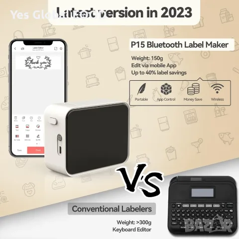 Pristar P15 Bluetooth термопринтер за етикети, бял, снимка 3 - Принтери, копири, скенери - 55938444