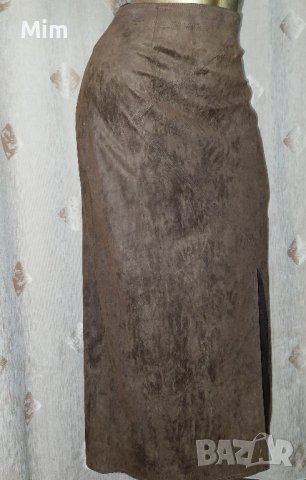 DIDI M Кафява велурена дълга пола с цепка @, снимка 2 - Поли - 42218794
