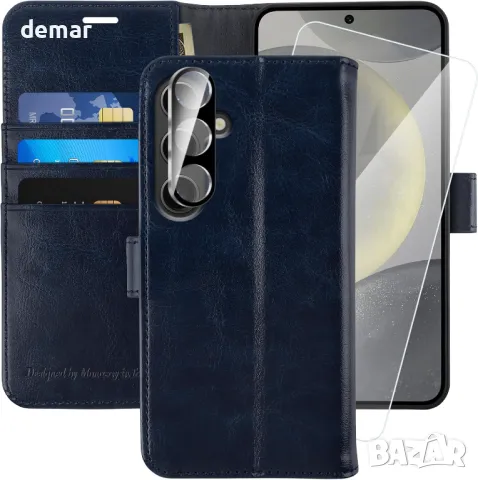 MONASAY калъф-портфейл за за Samsung Galaxy S24 6.2 инча, RFID блокиране, син