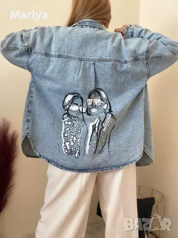 Дънкова риза - яке с щампа. Oversize. Размер Л и Хл. , снимка 2 - Якета - 47682270