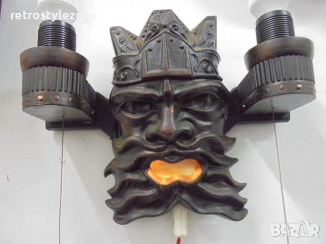 № 8354 Стара руска стенна лампа – метална, образ на Нептун , снимка 3 - Антикварни и старинни предмети - 52369231