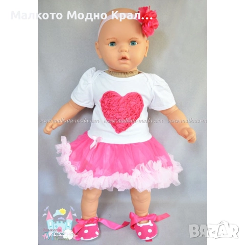 Комплект "Сърце-рози" - боди рокличка, пантофки и лента за коса, снимка 5 - Бебешки рокли - 51504960