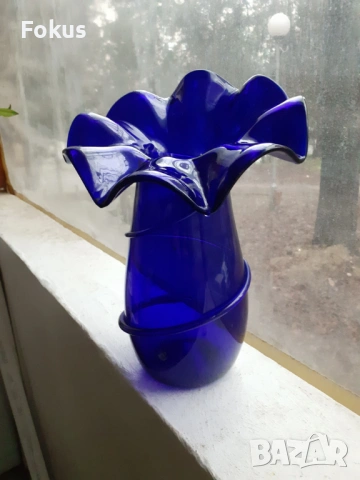 Разкошна голяма синя ваза - без забележки, снимка 3 - Антикварни и старинни предмети - 53443830