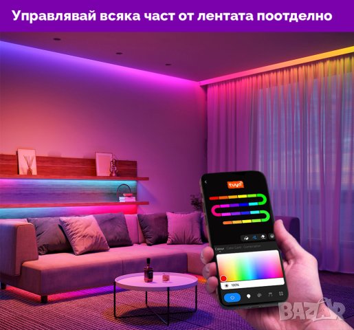 RGBIC Smart LED лента 5 м / 10 м – контролиране по зони, 60 диода/м, снимка 2 - Лед осветление - 41568163