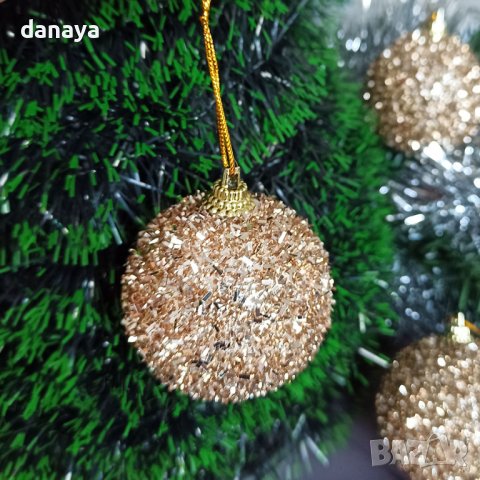 3250 Комплект блестящи коледни топки за елха Златен пух, 6 броя, снимка 3 - Декорация за дома - 38690238