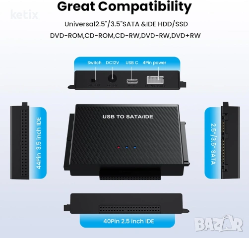 USB 3.0 към SATA IDE адаптер за твърд диск, снимка 5 - Други - 53533937